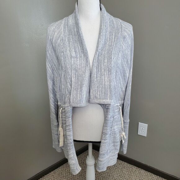 Caslon Sweater Womens Medium Heathered Gray Front Tie Knit Pockets Nordstrom - Picture 1 of 12
